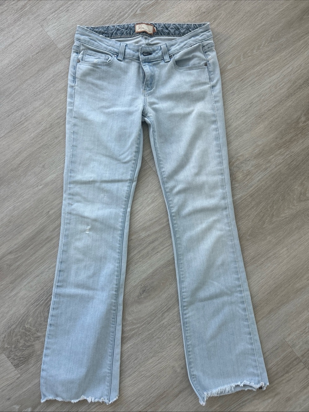 PAIGE Women’s 28 Low Rise Straight Leg Jeans Light Wash Frayed Hem Stretch Denim